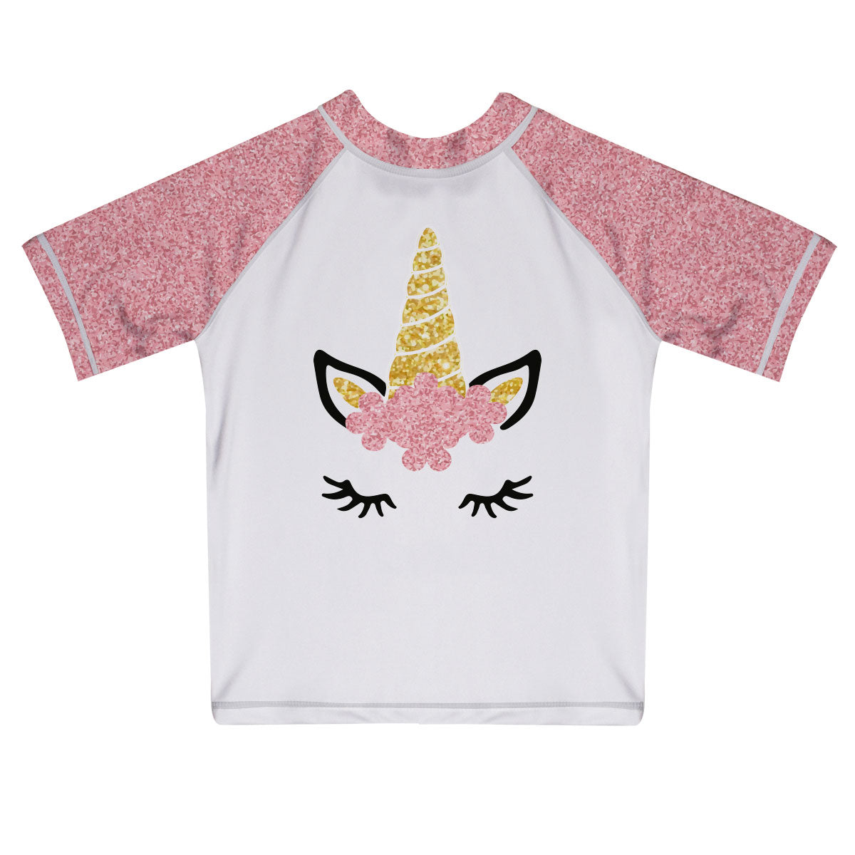 Unicorn Name White and Pink Glitter Short Sleeve Rash Guard - Wimziy&Co.
