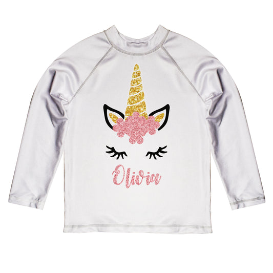Unicorn Name White Long Sleeve Rash Guard - Wimziy&Co.