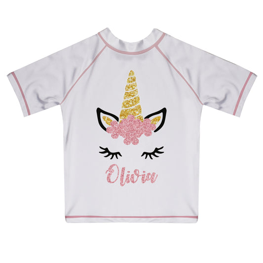 Unicorn Name White Short Sleeve Rash Guard - Wimziy&Co.