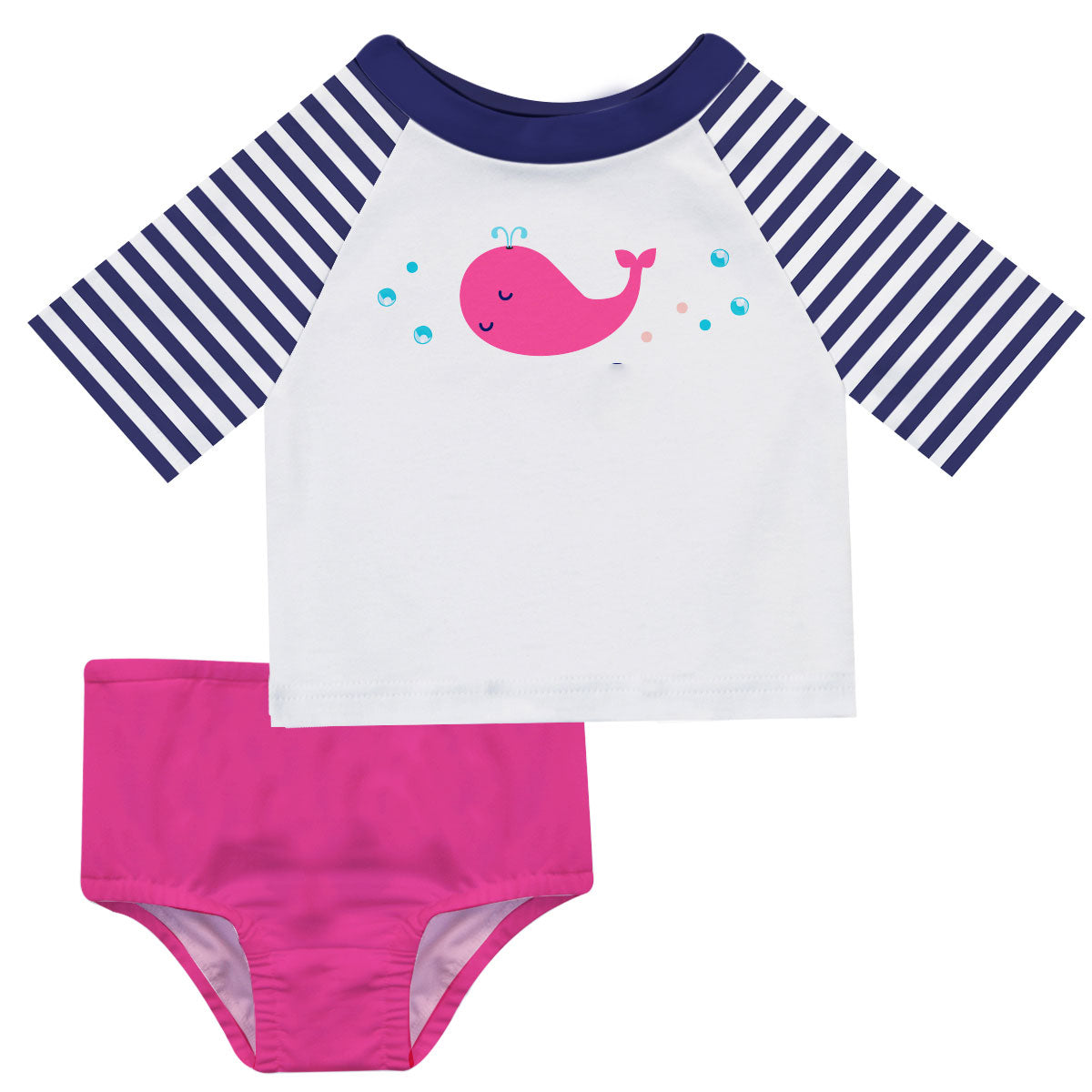 Whale Name White and Navy Stripes 2pc Short Sleeve Rash Guard - Wimziy&Co.