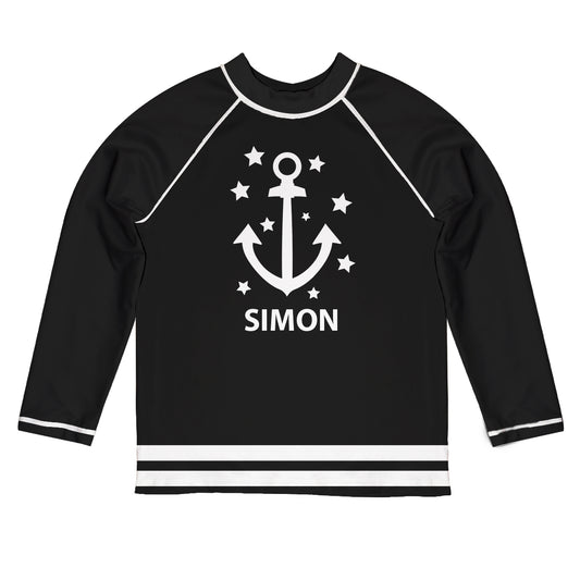 Anchor Personalized Name Black Long Sleeve Rash Guard