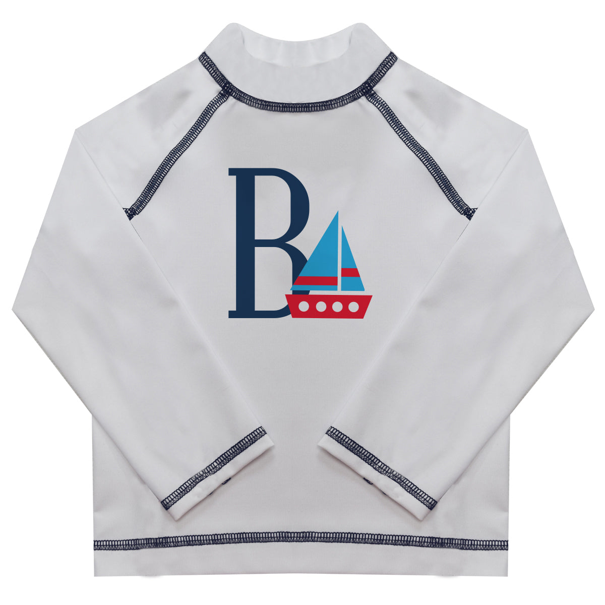 Boat Initial Name White Long Sleeve Rash Guard - Wimziy&Co.