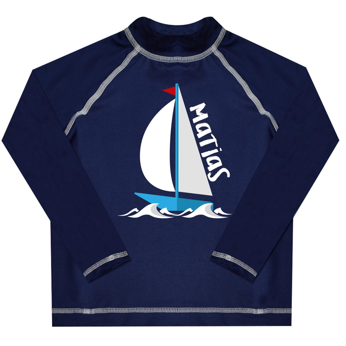 Boat Name Navy Long Sleeve Rash Guard - Wimziy&Co.