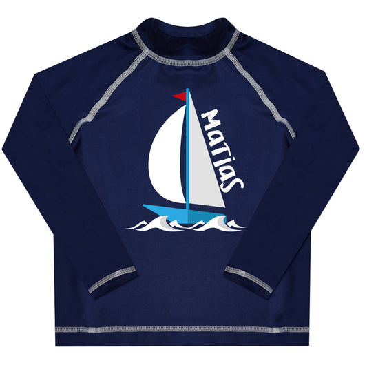 Boat Name Navy Long Sleeve Rash Guard - Wimziy&Co.