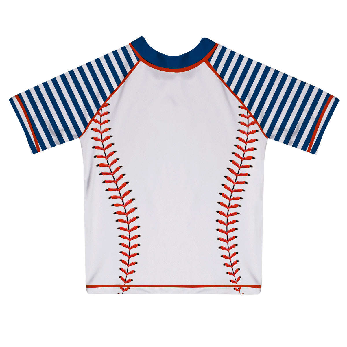 Baseball White and Navy Short Sleeve Rash Guard