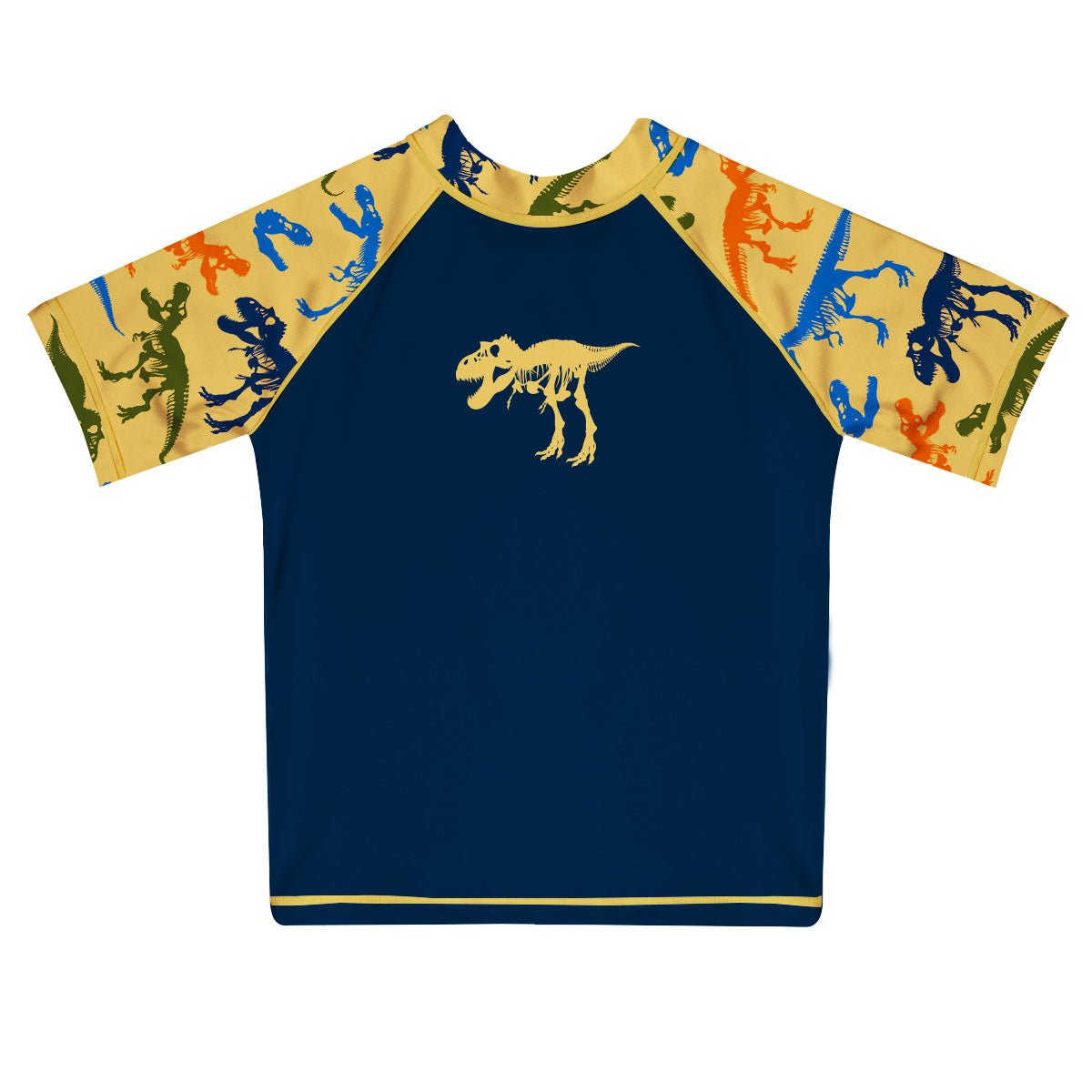 Dinosaurs Navy and Yellow Short Sleeve Rash Guard