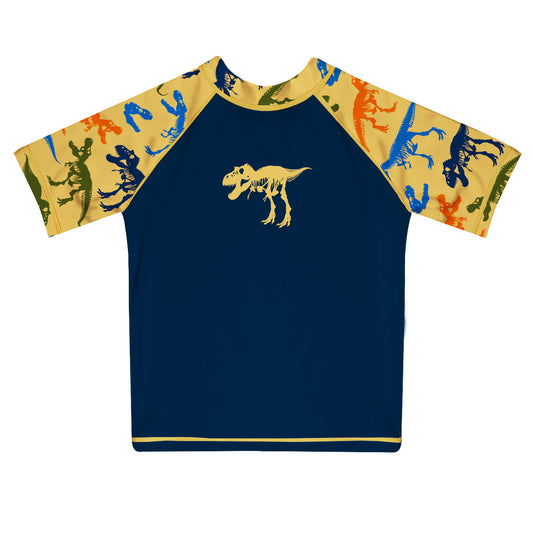 Dinosaurs Navy and Yellow Short Sleeve Rash Guard