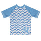 Monogram White and Light Blue  Short Sleeve Rash Guard - Wimziy&Co.