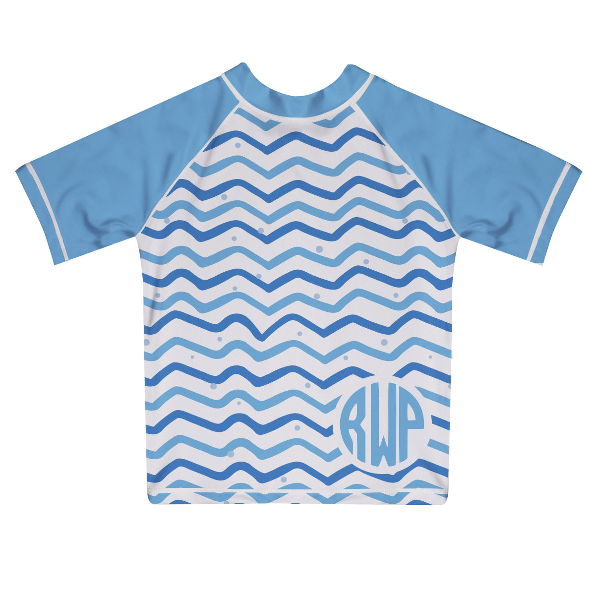 Monogram White and Light Blue  Short Sleeve Rash Guard - Wimziy&Co.