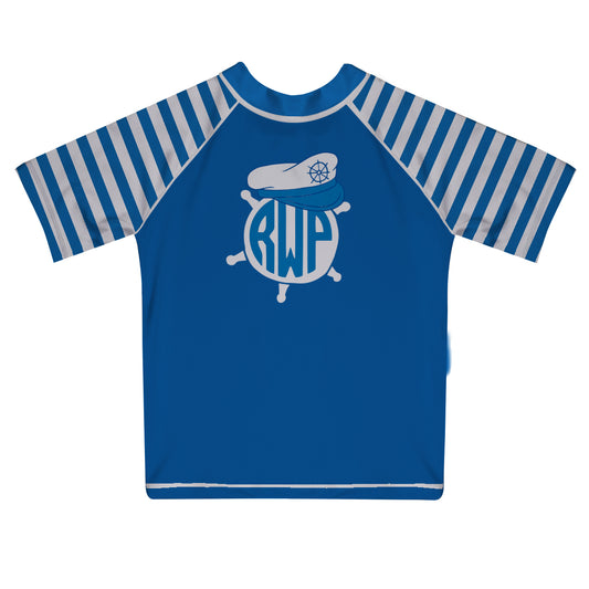 Nautical Monogram Royal Short Sleeve Rash Guard - Wimziy&Co.