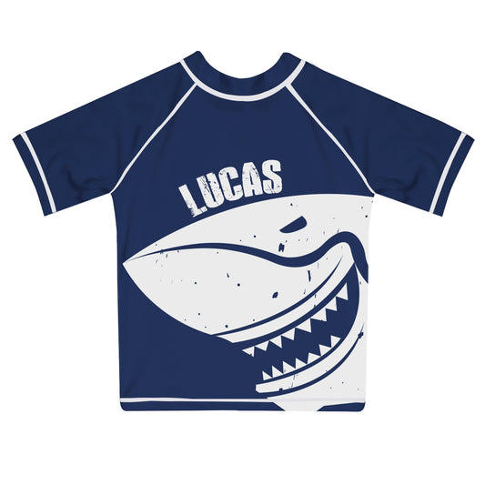 Shark Name Navy Short Sleeve Rash Guard - Wimziy&Co.