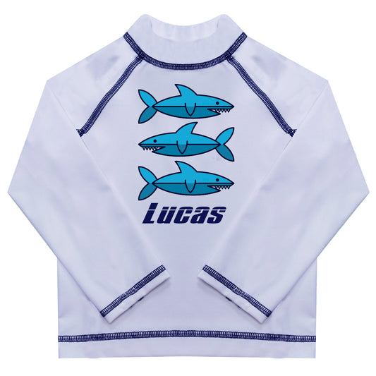 Sharks Monogram White Long Sleeve Rash Guard - Wimziy&Co.