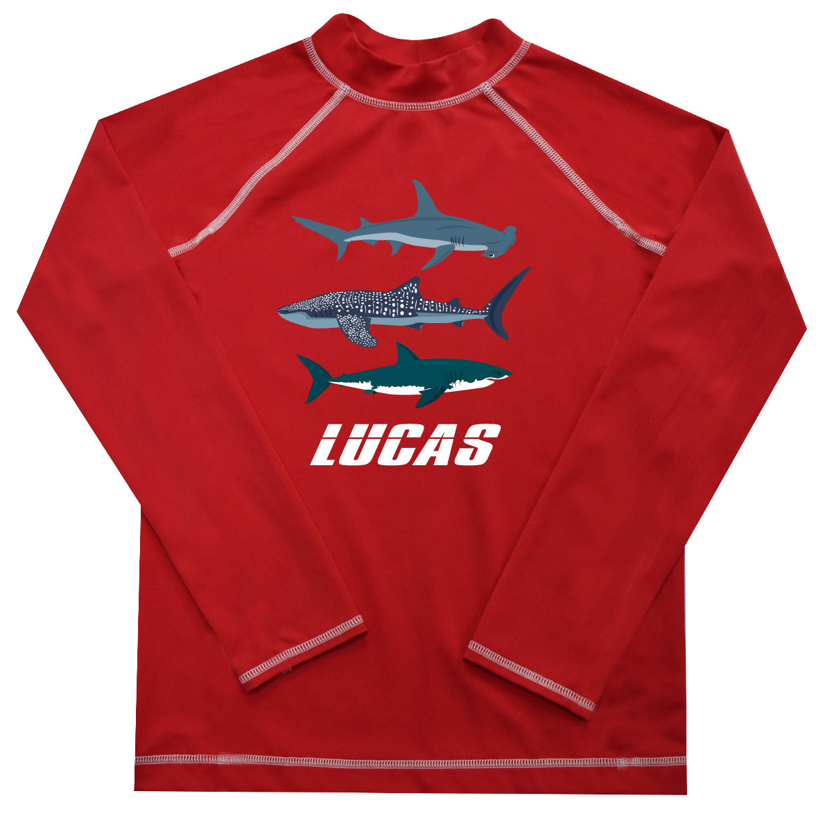 Sharks Name Red Long Sleeve Rash Guard - Wimziy&Co.