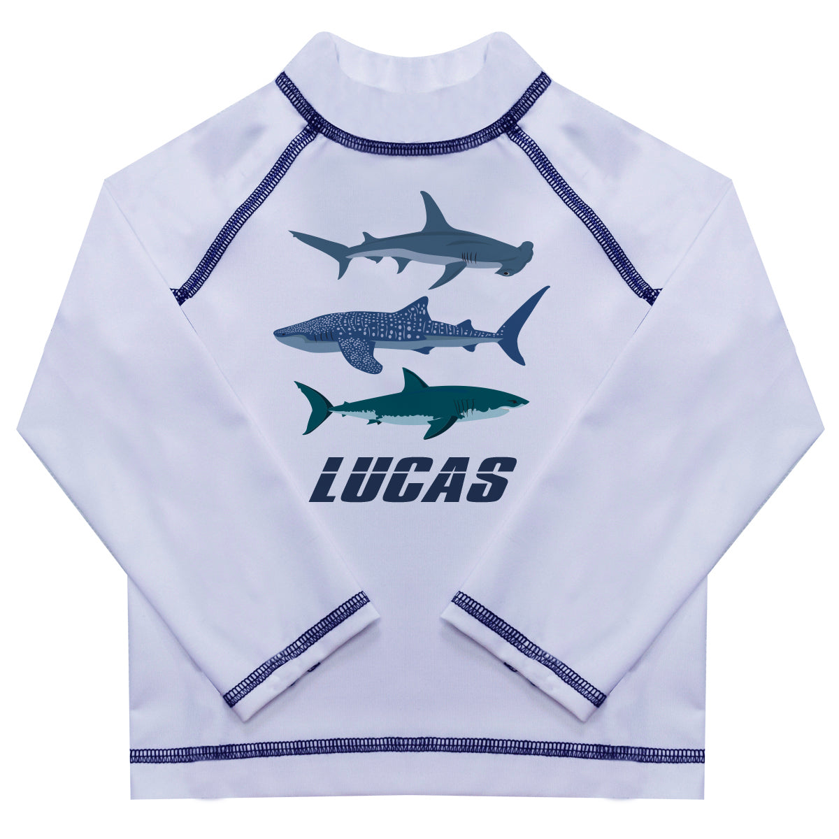 Sharks Name White Long Sleeve Rash Guard - Wimziy&Co.