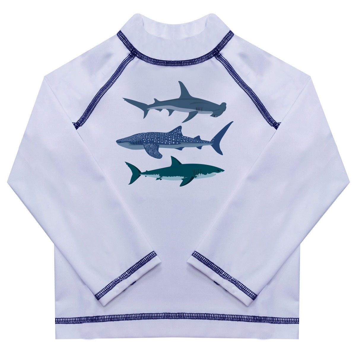 Sharks Name White Long Sleeve Rash Guard - Wimziy&Co.