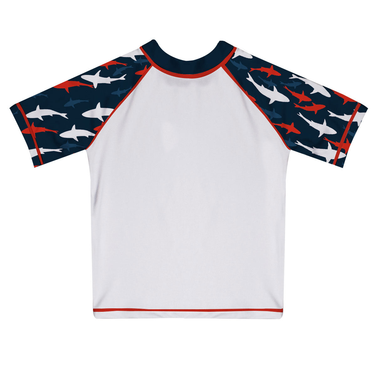 Sharks Print Monogram White and Navy Short Sleeve Rash Guard - Wimziy&Co.