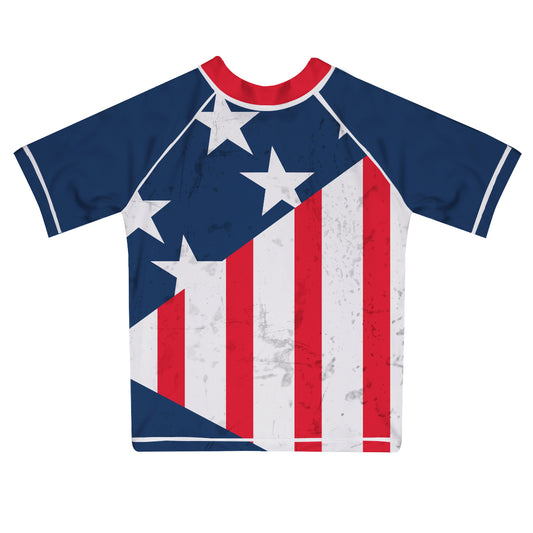 USA Flag Navy White and Red Short Sleeve Rash Guard