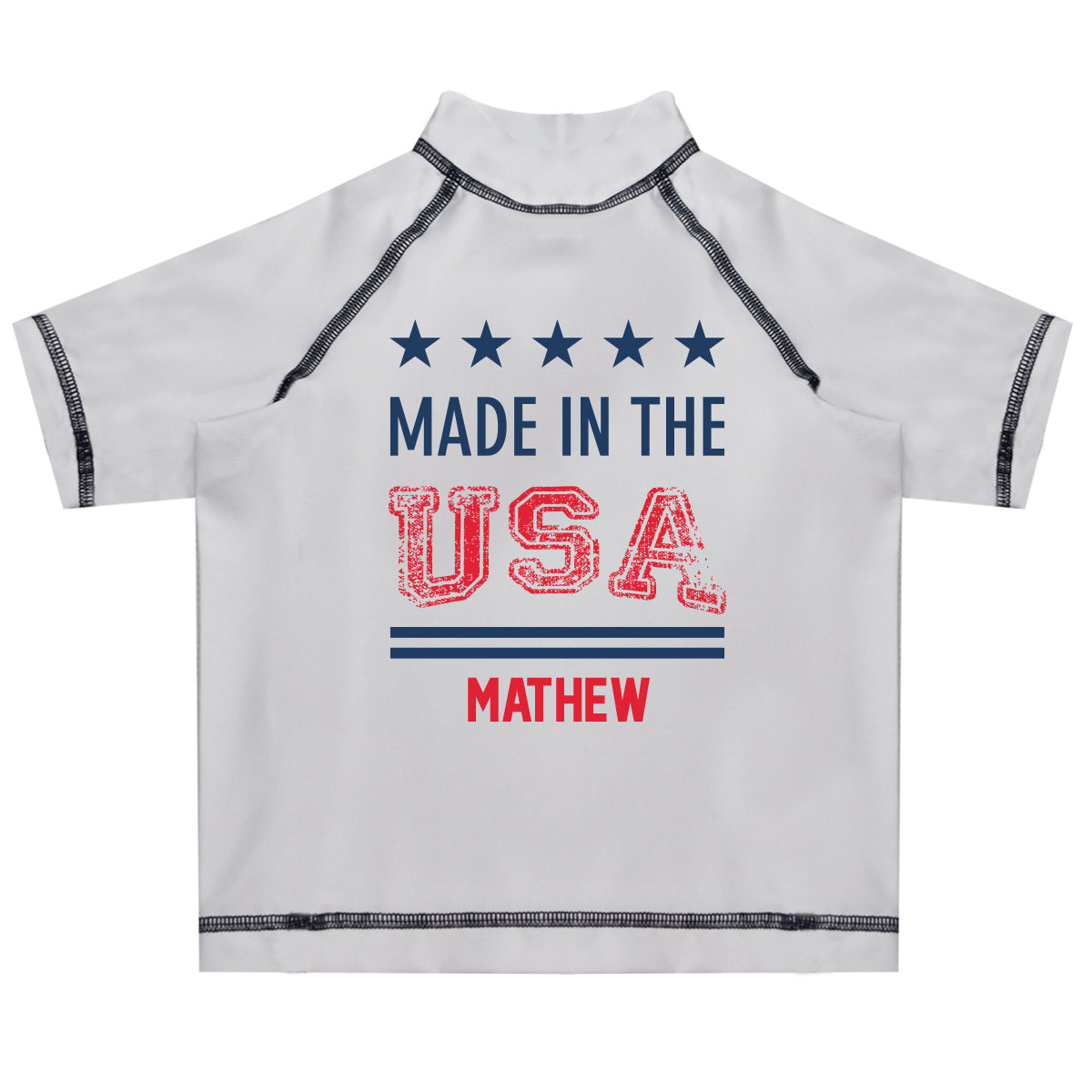 Made In The USA Name White Short Sleeve Rash Guard - Wimziy&Co.
