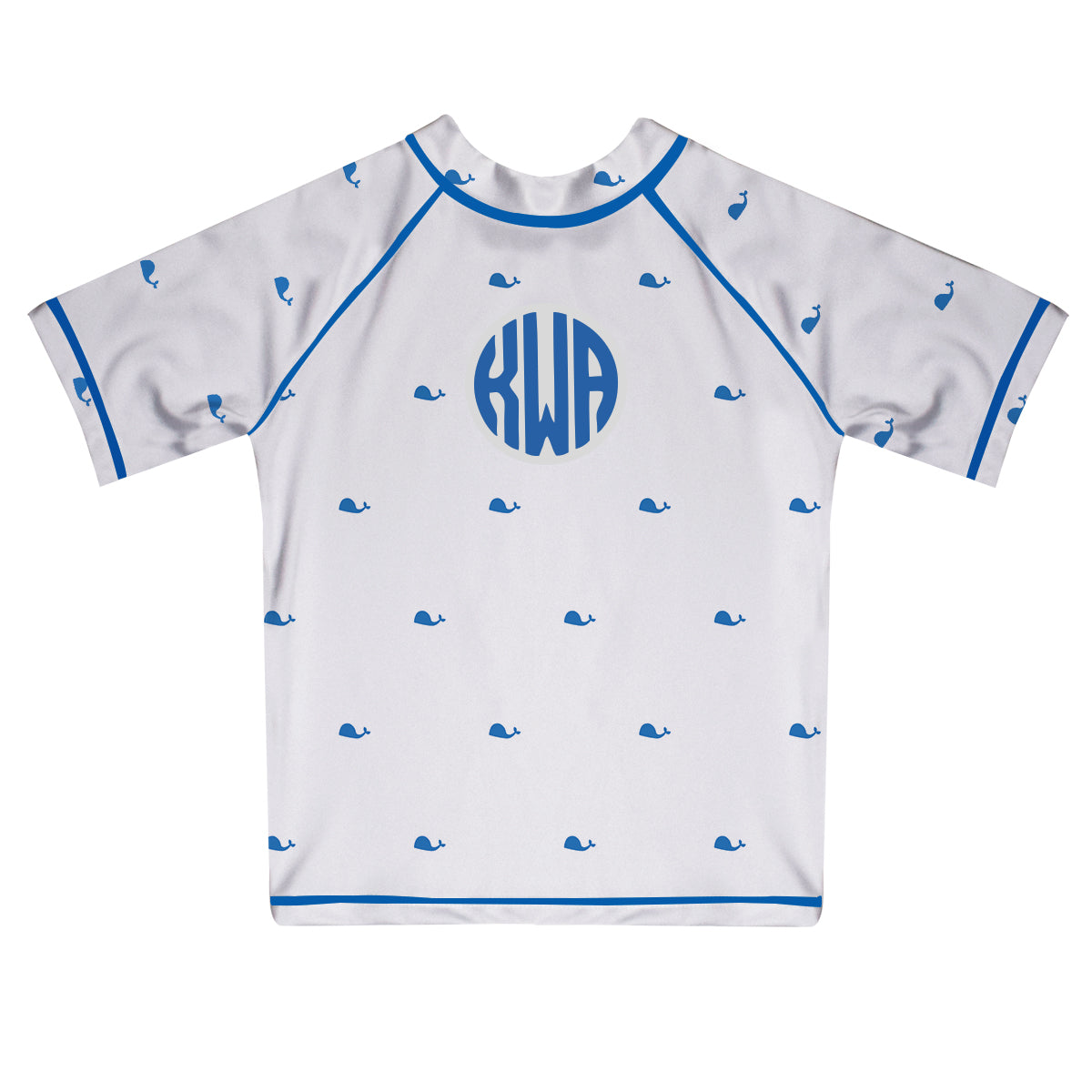 Whale Print Monogram White Short Sleeve Rash Guard - Wimziy&Co.
