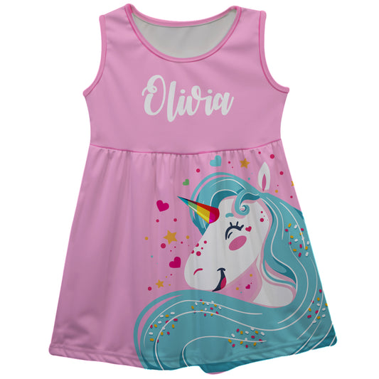 Pink and aqua big unicorn tank dress with name - Wimziy&Co.