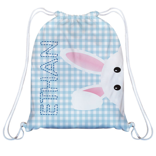 Bunny Name Light Blue Check Gym Bag - Wimziy&Co.