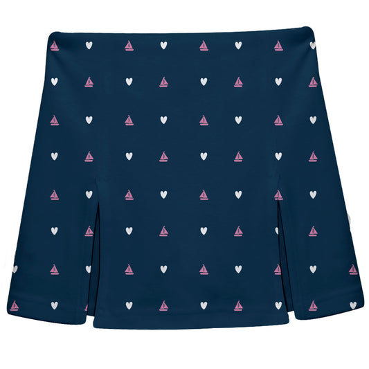 Boats and Hearts Print Navy Skort