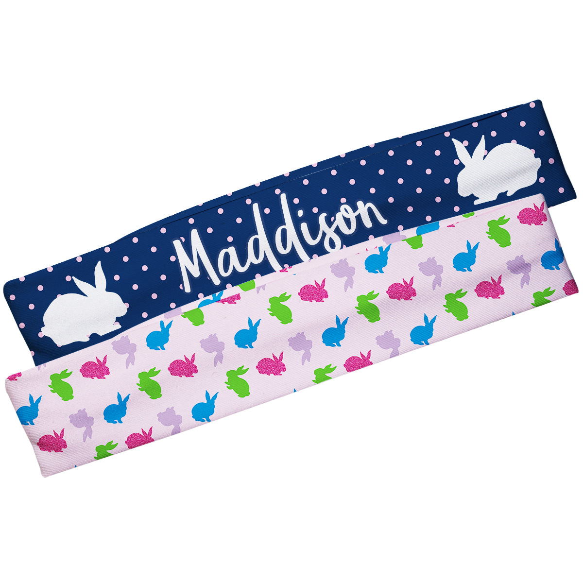 Bunny Print Name Pink And Navy Headband Set - Wimziy&Co.