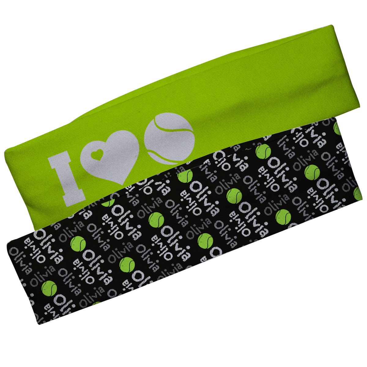 I Love Tennis Green and Name Print Black Headband Set - Wimziy&Co.