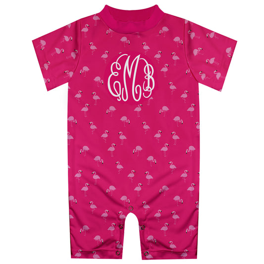 Flamingos Print Monogram Hot Pink Romper - Wimziy&Co.
