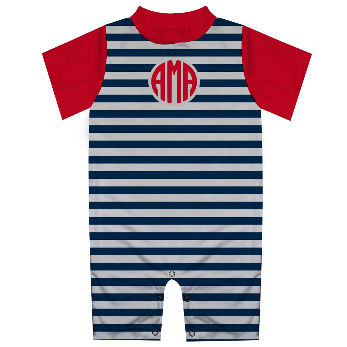 Monogram Stripe Navy and Red Boys Romper - Wimziy&Co.