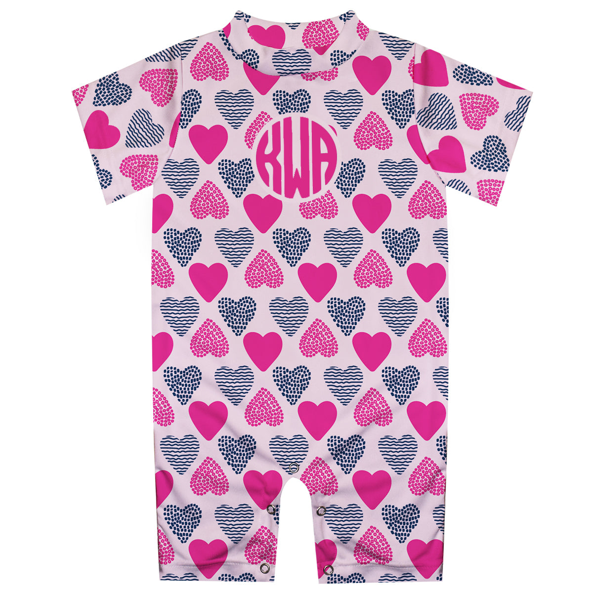 Hearts Print Monogram Pink Romper - Wimziy&Co.