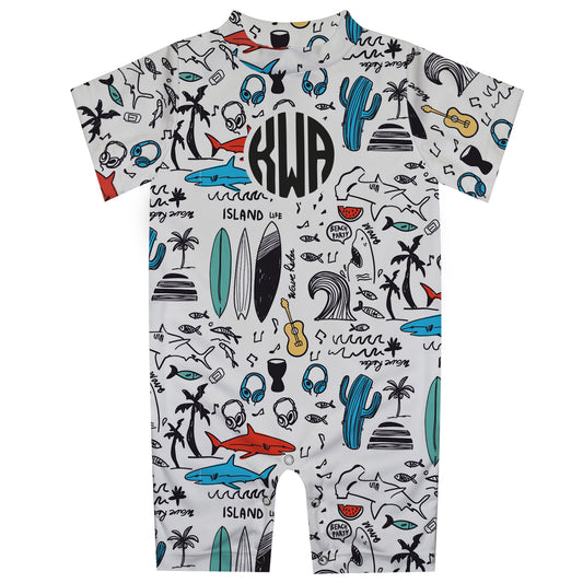Summer Print Monogram White Romper - Wimziy&Co.