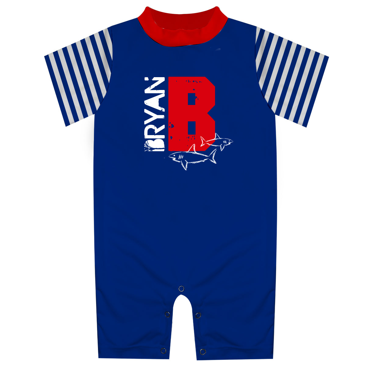 Sharks Initial and Name Royal Rash Guard Romper - Wimziy&Co.
