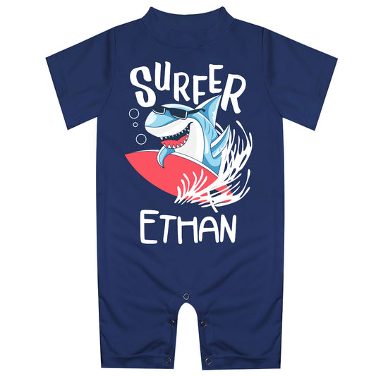 Surfer Shark Name Navy Romper - Wimziy&Co.