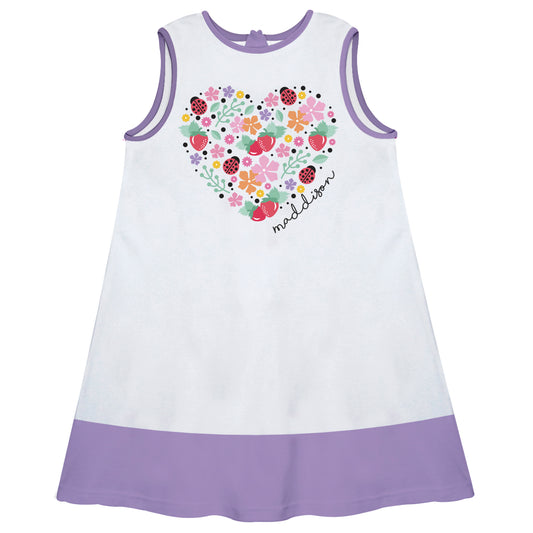 Ladybugs Hearts Name White Purple A Line Dress - Wimziy&Co.