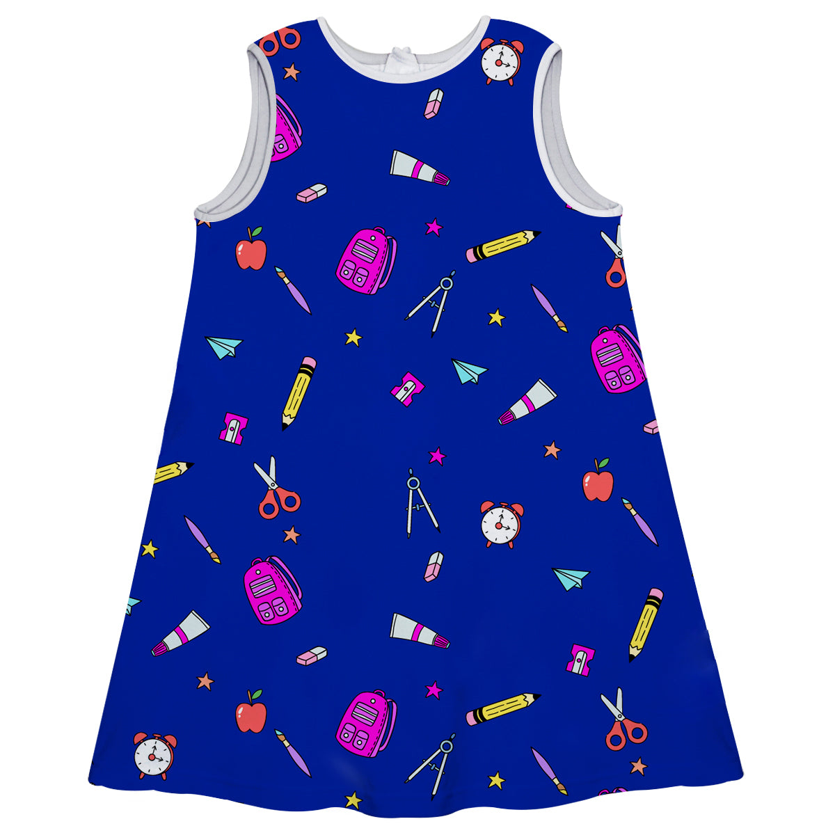School Print Monogram Blue A Line Dress - Wimziy&Co.