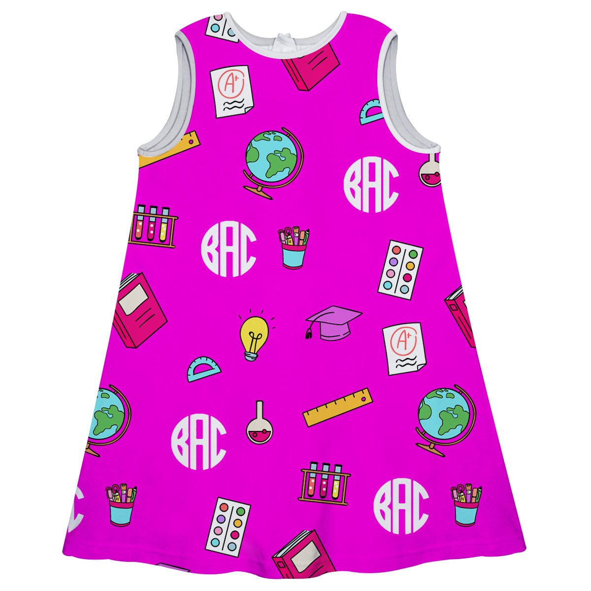 School Print Monogram Hot Pink A Line Dress - Wimziy&Co.