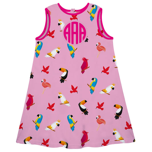 Birds Print Monogram Pink A Line Dress - Wimziy&Co.