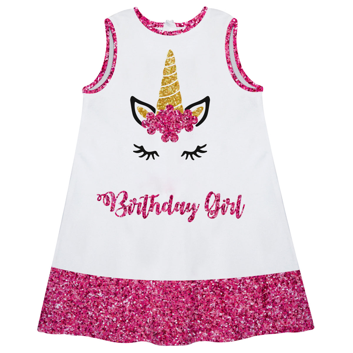 White and hot pink birthday unicorn face a line dress with name - Wimziy&Co.