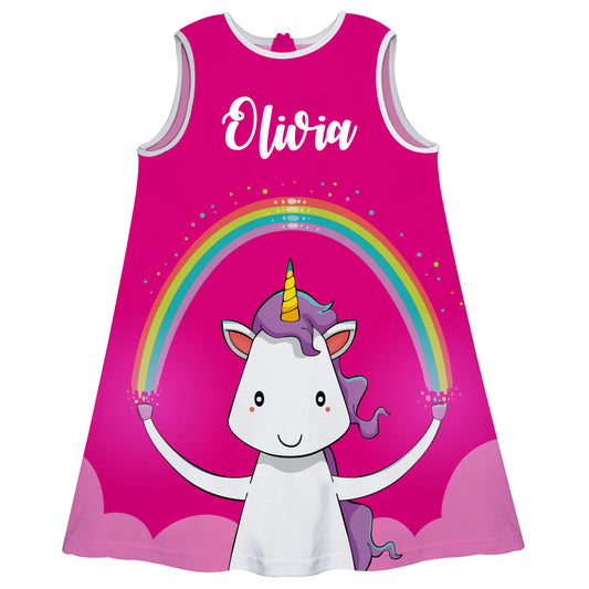 Unicorn Rainbow Name Hot Pink A Line Dress - Wimziy&Co.