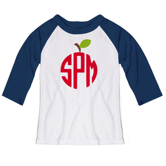 Apple Monogram White And Navy Raglan Tee Shirt - Wimziy&Co.