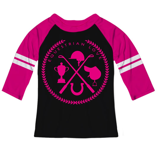 Black and hot pink three quarter sleeve equestrian elements blouse - Wimziy&Co.