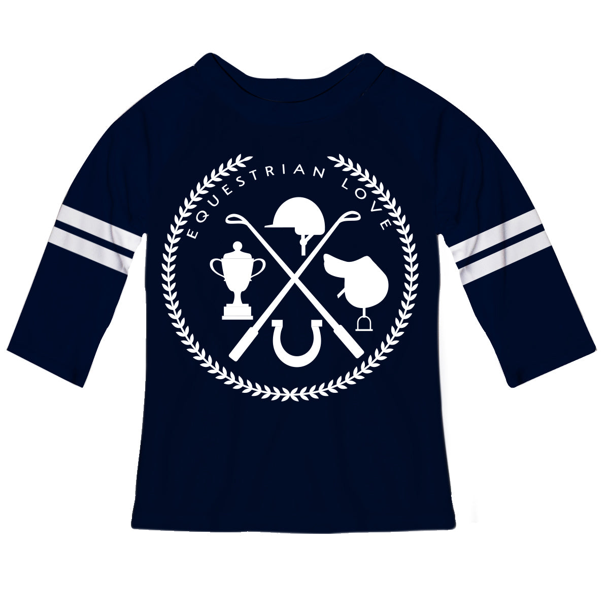 Navy and white three quarter sleeve equestrian elements blouse - Wimziy&Co.