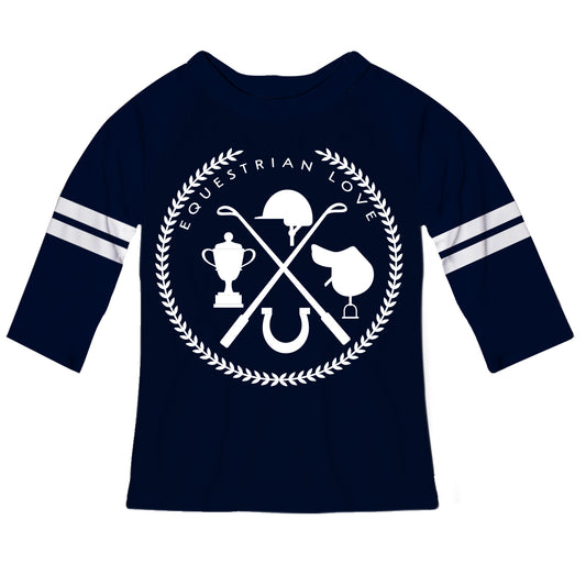Navy and white three quarter sleeve equestrian elements blouse - Wimziy&Co.