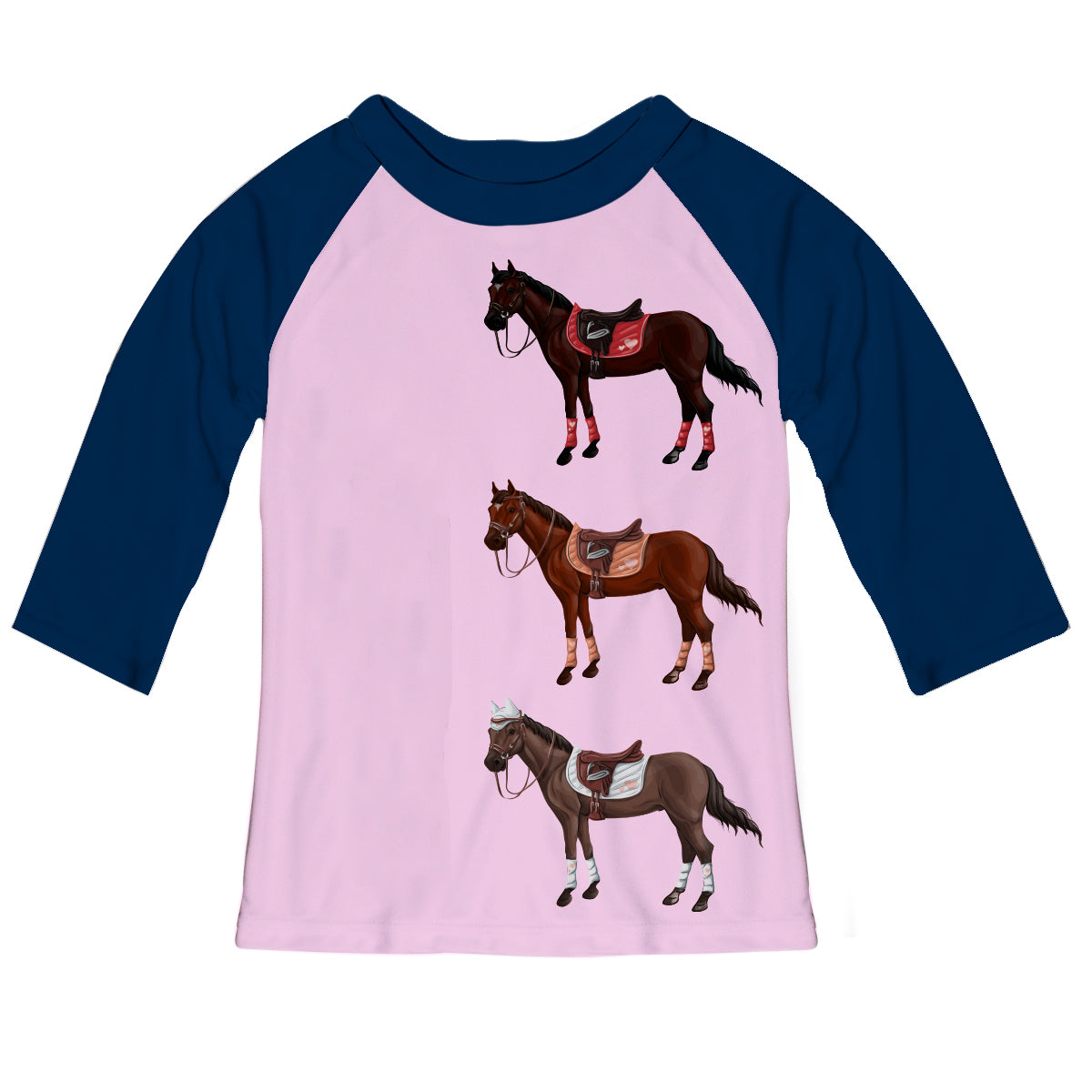 Light pink and navy sleeves blouse with horses and name - Wimziy&Co.