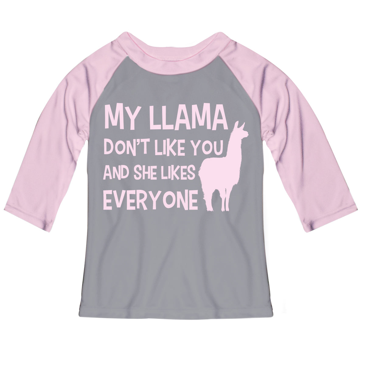 Gray and pink 'My llama' three quarter sleeve tee shirt - Wimziy&Co.
