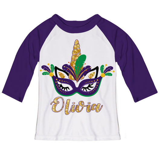 Unicorn Name White And Purple Raglan Tee Shirt Three Quarter Sleeve - Wimziy&Co.