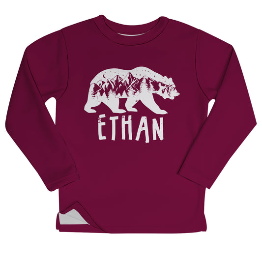 Boys maroon bear and mountains fleece swearshirt with name - Wimziy&Co.
