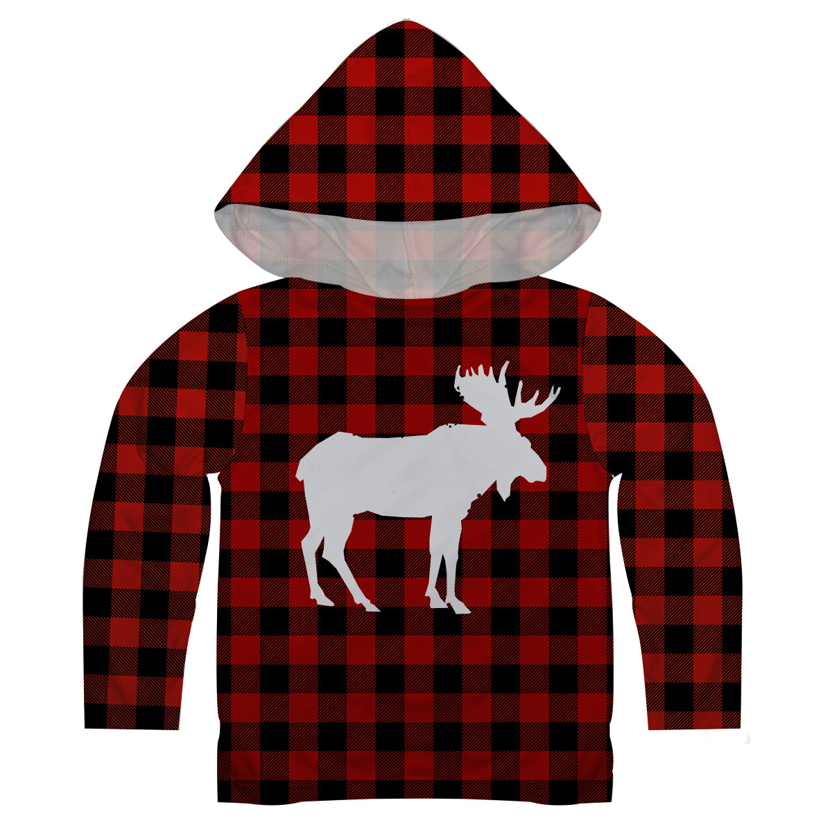 Boys red plaid and white moose long sleeve hooded tee shirt - Wimziy&Co.
