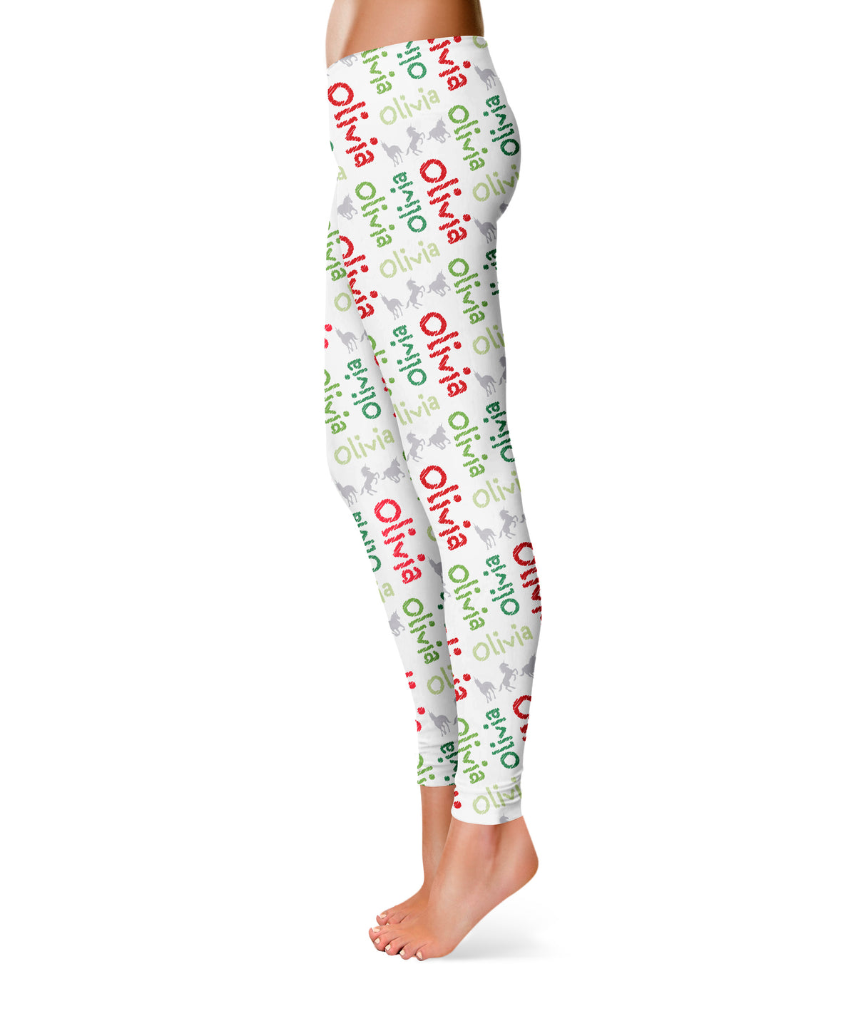 Unicorn And Name Print White Leggings - Wimziy&Co.